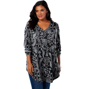 Roaman's Women's Plus Size V Neck Thermal Swing Tunic - 1 of 4