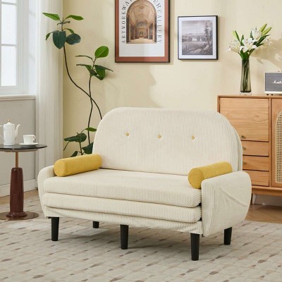 Modern Corduroy Loveseat with 2 Pillows, Recliner Lounge Chair, Compact Sleeper Sofa Bed for Small Apartment or Living Room – The Pop Home