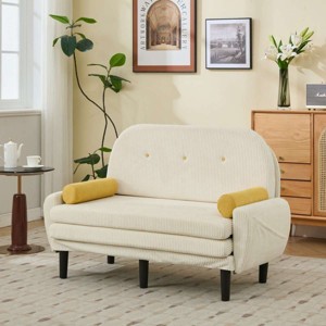 Modern Corduroy Loveseat with 2 Pillows, Recliner Lounge Chair, Compact Sleeper Sofa Bed for Small Apartment or Living Room – The Pop Home - 1 of 4