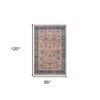 Teal Brown And Beige Oriental Area Rug With Fringe - 3 of 4