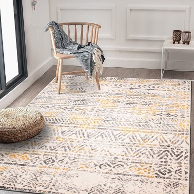 Yellow and Gray Geometric Bohemian Rectangular Area Rug