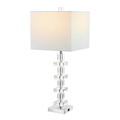 White Crystal and Chrome Art Deco Table Lamp Set with USB Port