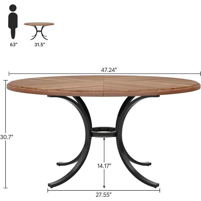 Tribesigns 47" Round Dining Table for 4-6 People, Farmhouse Kitchen Table with Wooden Texture Surface for Dining Room, Living Room, 3 of 10