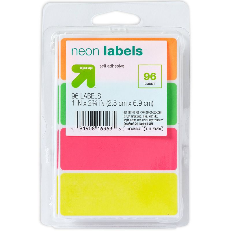96ct 1&#34;x2.75&#34; Permanent Labels Neon - up &#38; up&#8482;, 1 of 4