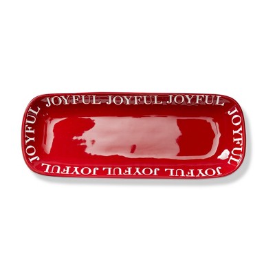 Tag Christmas Joyful Ceramic Serving Platter and Tray Dishwasher Safe 15.5 x 6 x 1.45 Inches Perfect for Entertaining