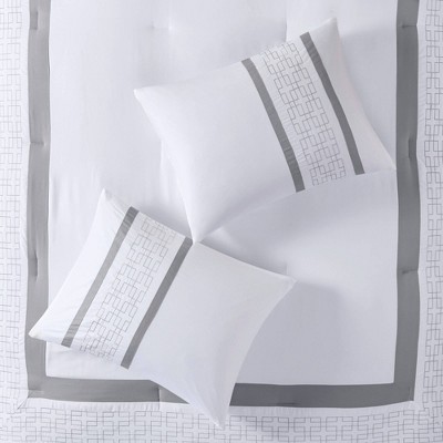 Queen White Microfiber 8-Piece Embroidered Comforter Set