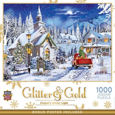 MasterPieces Glitter & Gold - Chapel's Winter Light 1000 Piece Jigsaw Puzzle for Adults