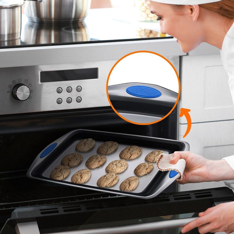 NutriChef 3-Piece Baking Pan Set - PFOA, PFOS, PTFE Free Flexible Nonstick Gray Coating Carbon Steel Bakeware - Home Kitchen Bake Cookie Sheet, 3 of 4