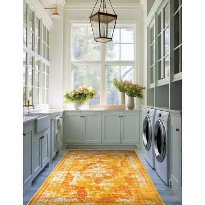 6' x 9' Orange and Yellow Synthetic Reversible Area Rug