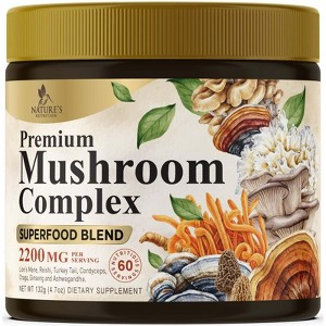 Mushroom Supplement Powder 11-1 Complex Powder Organic Lions Mane, Reishi, Cordyceps, Chaga, Turkey Tail, Maitake, 60 Servings By Nature's Nutrition - 1 of 4