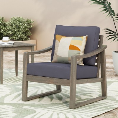 Durable Acacia Wood Outdoor Club Chair with Slatted Design, Sloped Arms, and Water-Resistant Cushions for Patio or Garden Seating-Coolbibila