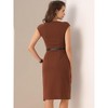 INSPIRE CHIC Women's Elegant Business Round Neck Belted Cap Sleeve Work Sheath Dresses - 3 of 4