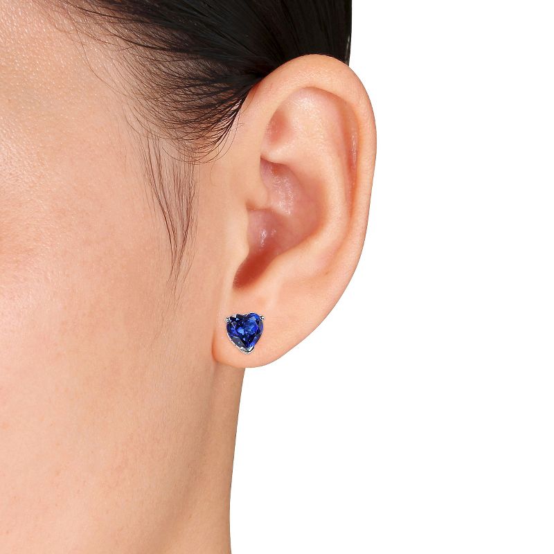 4.52 CT. T.W. Heart Shaped Blue Sapphire Stud Topaz Earrings in Sterling Silver - Sapphire, 3 of 5