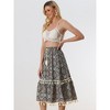 Allegra K Women's Vintage Printed Elastic Waist Tiered Tassel Fringe Midi Skirt - 3 of 4
