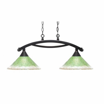 Toltec Lighting Bow 2 - Light Island Pendant Light in  Black Copper with 12" Kiwi Green Crystal Shade