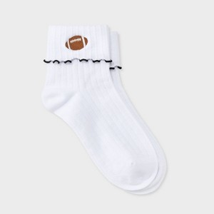Women's Game Day Embroidered Football Pointelle Bobby Socks with Lettuce Edge Cuff - Wild Fable™ - 1 of 3
