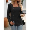 Coolmee Women's Tops Casual Long Sleeve Square Neck Buttons Front Slit Loose Sweater - 4 of 4