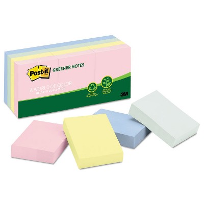 Post-it Recycled Note Pads 1 1/2 x 2 Assorted Helsinki Colors 100-Sheet 12/Pack 653RPA