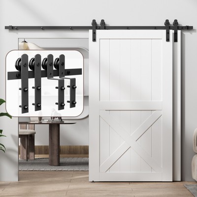 Bypass Sliding Barn Door Hardware Kit, Double Track for Double Door,Heavy Duty,Basic I/J Pulley,Slide Smoothly Quietly,Easy Install (No Door)