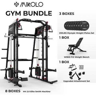 ER KANG Smith Machine, 2200lbs Squat Rack with LAT-Pull Down System & Cable Crossover Machine, Training Equipment with Leg Hold-Down Attachment