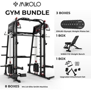 ER KANG Smith Machine, 2200lbs Squat Rack with LAT-Pull Down System & Cable Crossover Machine, Training Equipment with Leg Hold-Down Attachment - 1 of 4