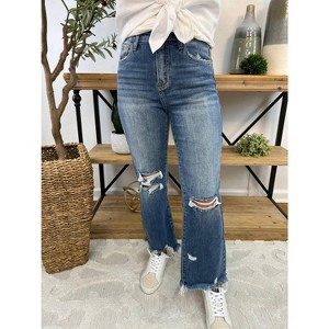 Women's High Rise Distressed Straight Jeans - RISEN - 1 of 3