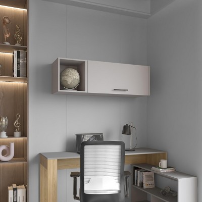 INFURNIC Decorative Wall Shelf Wall Cabinet with Lift Up Door and Open Shelf for Storage and Organization Space Saving, Grey, 13"*47.2"*14.9"