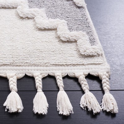 Ivory and Grey Hand-Knotted Wool Synthetic 8' x 10' Rug