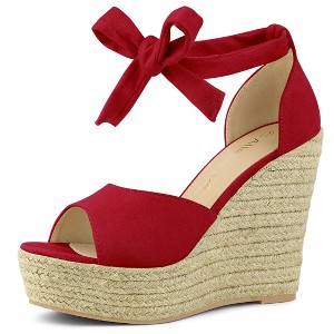 Allegra K Women's Espadrilles Tie Up Ankle Strap Wedges Sandals - 1 of 4