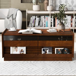 47.2" Modern Rectangle Coffee Table with 4 Drawers, 2 Display Shelves and Tempered Glass Top - Panipeachy - 1 of 4