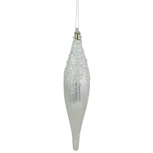 Northlight 9.5" Matte White Sequin and Glitter Finial Glass Christmas Ornament - 1 of 4