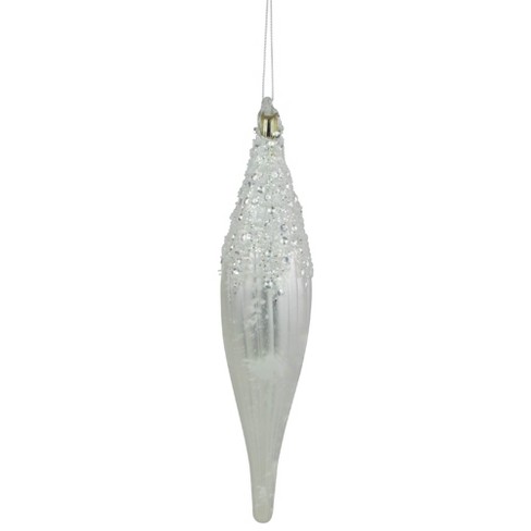 Northlight 9.5" Matte White Sequin and Glitter Finial Glass Christmas Ornament - image 1 of 4