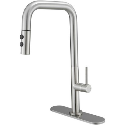 Single-Handle Pull-Down Sprayer Kitchen Faucet 1-Spray High Arc With Deck Plate in Brushed Nickel