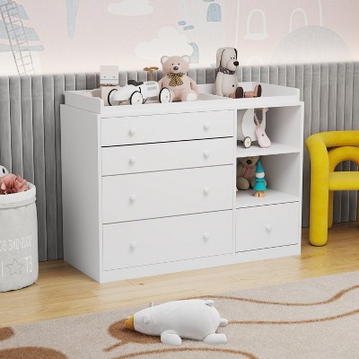 FUFU&GAGA Premium Baby Changing Table White 5-Drawer Dresser