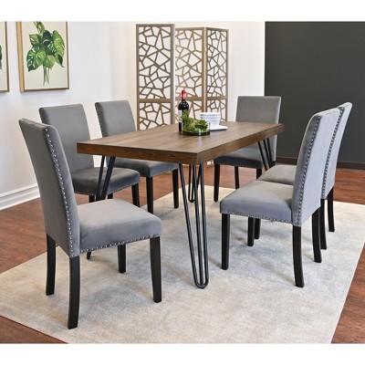NicBex Dining Room Table Set for 6 Morden Dining Table Set with Wooden Tabletop, Metal Legs and 6 Velvet Chairs for Dining Room