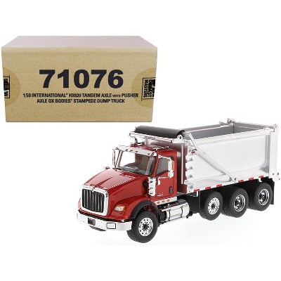 International HX620 Tandem Axle with Pusher Axle OX Stampede Dump Truck Red & Chrome 1/50 Diecast Model by Diecast Masters