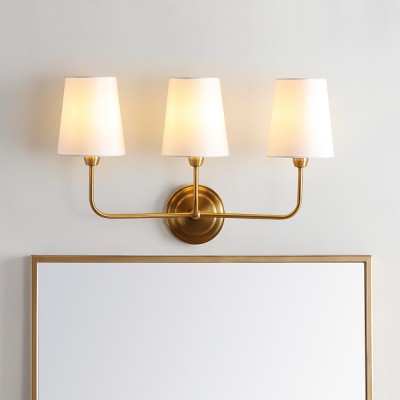 Brookes Contemporary Brass Gold 3-Light Wall Sconce with Cotton Shades