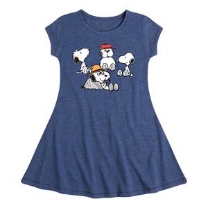 Girls' - Peanuts - Snoopy Siblings Fit & Flair Cap Sleeve Dress - 1 of 4