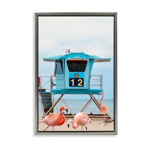 Stupell Industries Beach Shore with Flamingoes Black Framed Floater Canvas Wall Art - 1 of 4