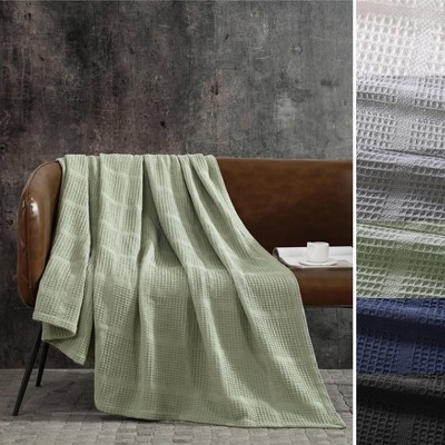 Twin Sage Green Cotton Waffle Weave Blanket
