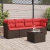 vidaXL 5 Piece Patio Sofa Set with Cushions Brown and Red Poly Rattan - With Table - 2 of 4