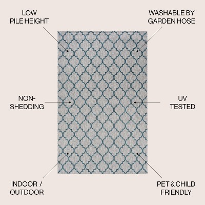 Moroccan-Inspired Gray/Teal Trellis 8'x10' Synthetic Area Rug
