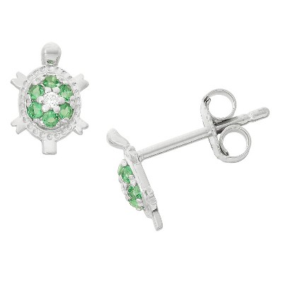 0.254 CT. T.W. Children's Green Cubic Zirconia Turtle Stud Earrings In Sterling Silver