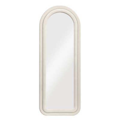 Beautyolove 24 in. W x 63 in. H Irregular Beige Flannel Wrapped Wood Framed Full Length Floor Mirror Wall Mounted or Leaning Mirror