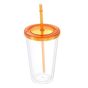 Unique Bargains Double Wall Acrylic Clear Straw Tumbler with Lid - 1 of 4