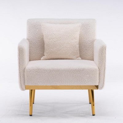ChicFurnit Sectional Sofas Luxe Velvet Upholstery Gold Metal Legs Comfortable Modern Design for Living Room, White, 26.2"*28.3"*32.3"