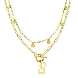 Adornia Tarnish Resistant 14k Gold Plated Confetti And Paperclip Layered Initial Toggle Necklace - 1 of 3