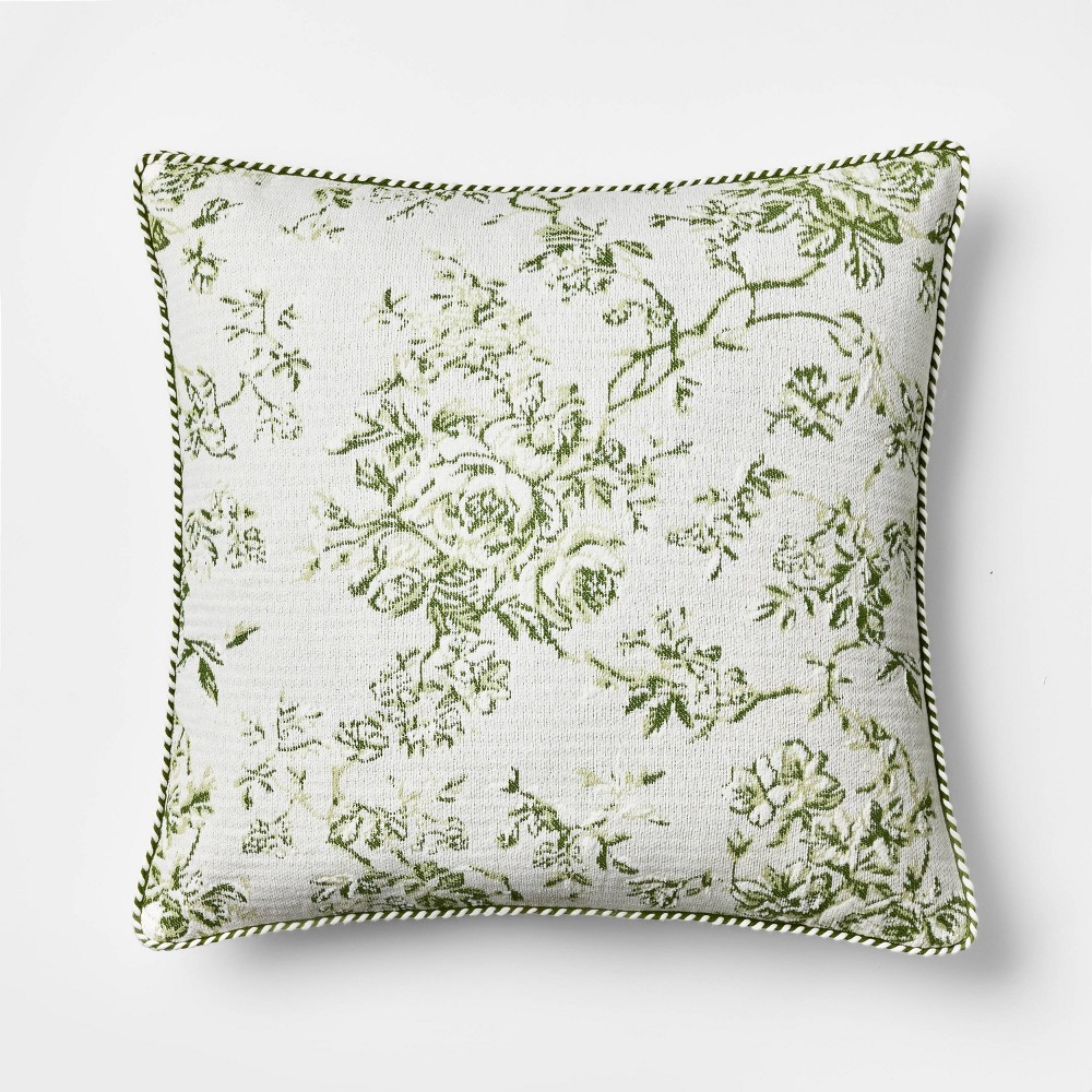 Oversized Square Floral Jacquard Pillow Green - Threshold™ designed with Studio McGee