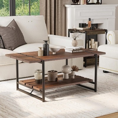 Coucheta Industrial Farmhouse Coffee Table with Storage Shelf, Durable Steel Frame, Multi-functional, Easy Assembly(Dark Oak)
