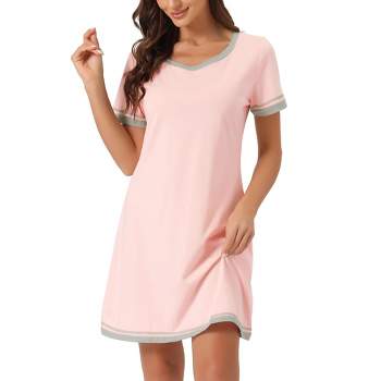 cheibear Women's V Neck Lace Trim Pajama Sleepdress Nightgown Grey Small